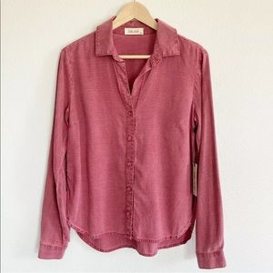 Bella Dahl Button Front Tunic Top Long Sleeve XS Red nwt